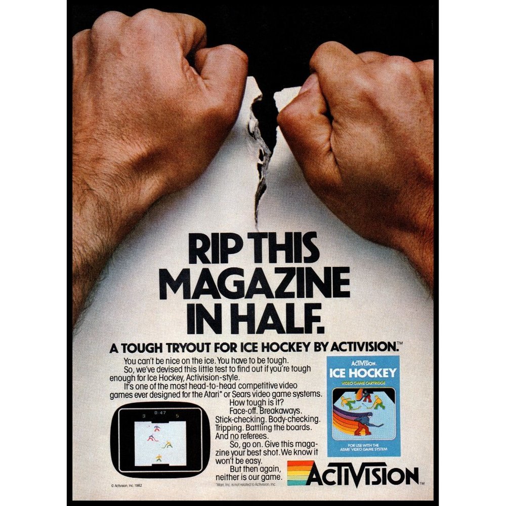 1982 Activision Ice Hockey Retro Video Game Vintage Print Ad Wall Art Gaming